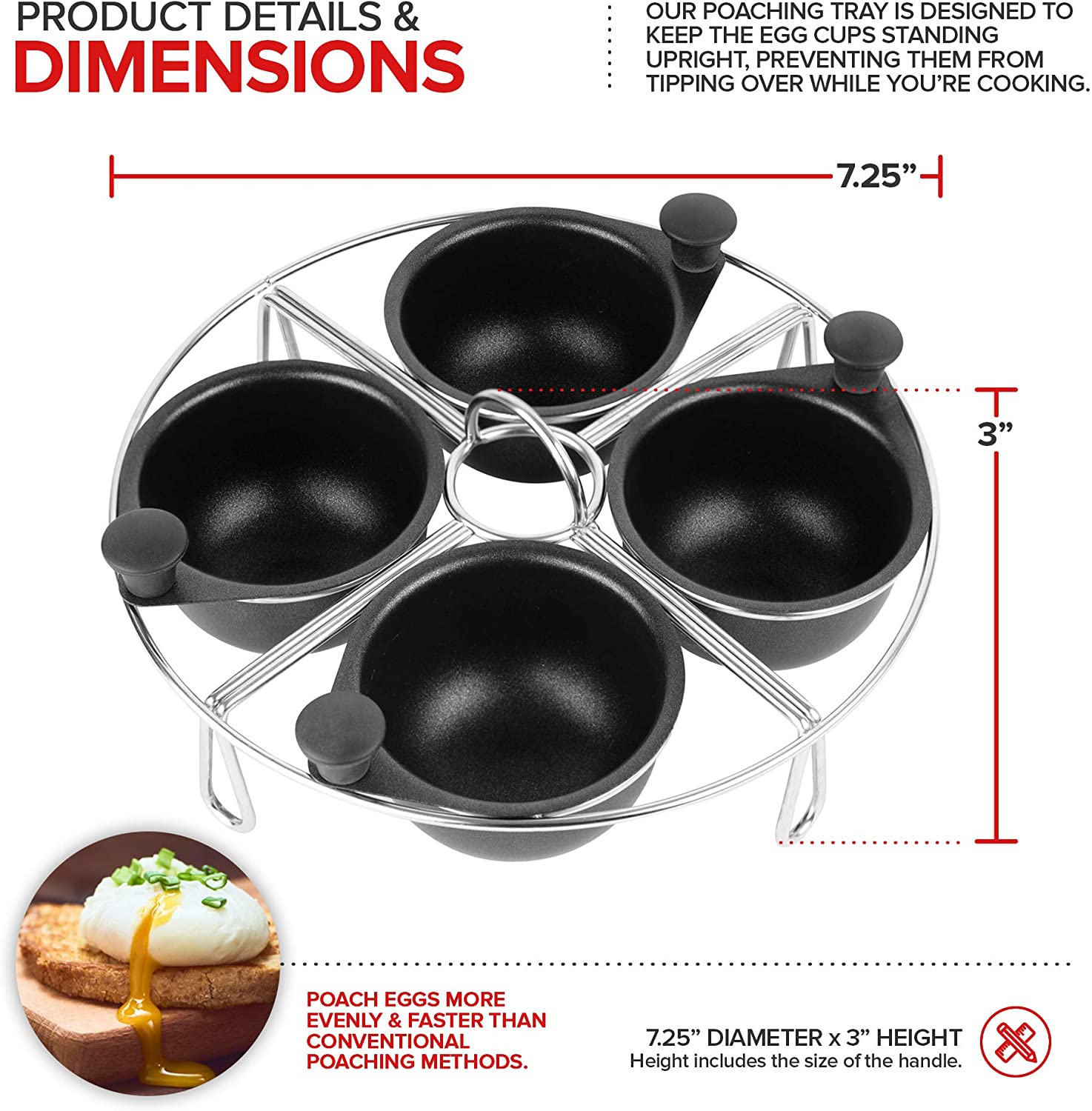 Modern Innovations Stainless Steel 4-Cup Egg Poacher Tray