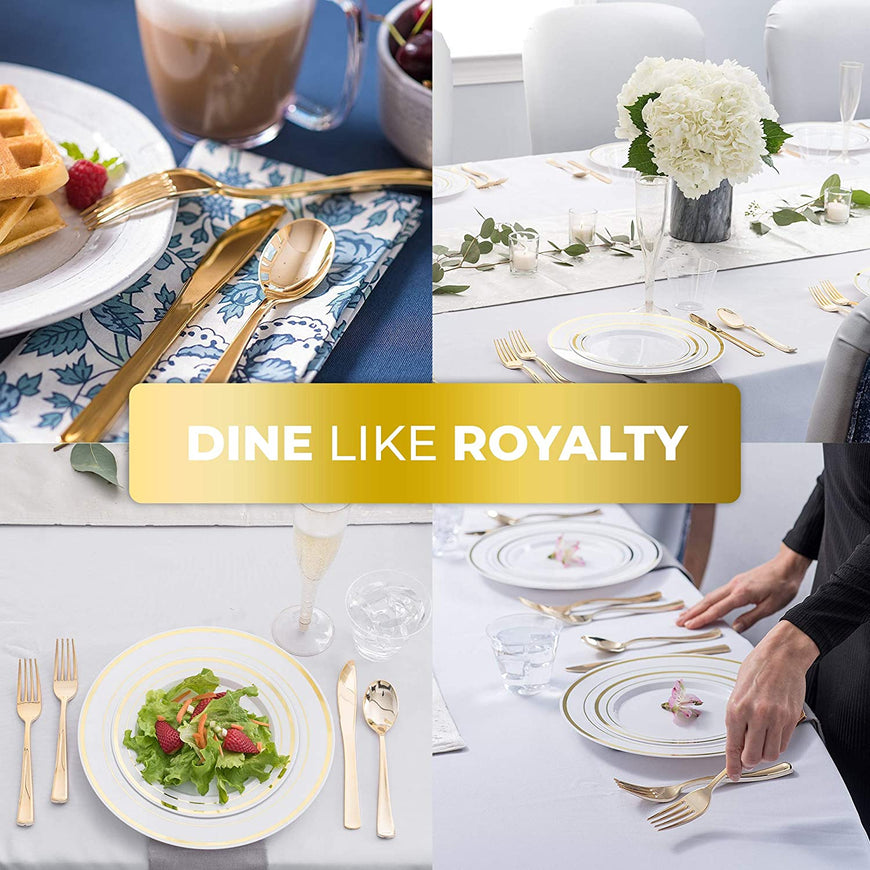 Gold Plastic Knives 125 Pack Dinner Knives, Disposable Cutlery, Heavy Duty Flatware, Plastic Silverware Set for Catering Events, Parties, Dinners, Weddings, Receptions and Everyday Use