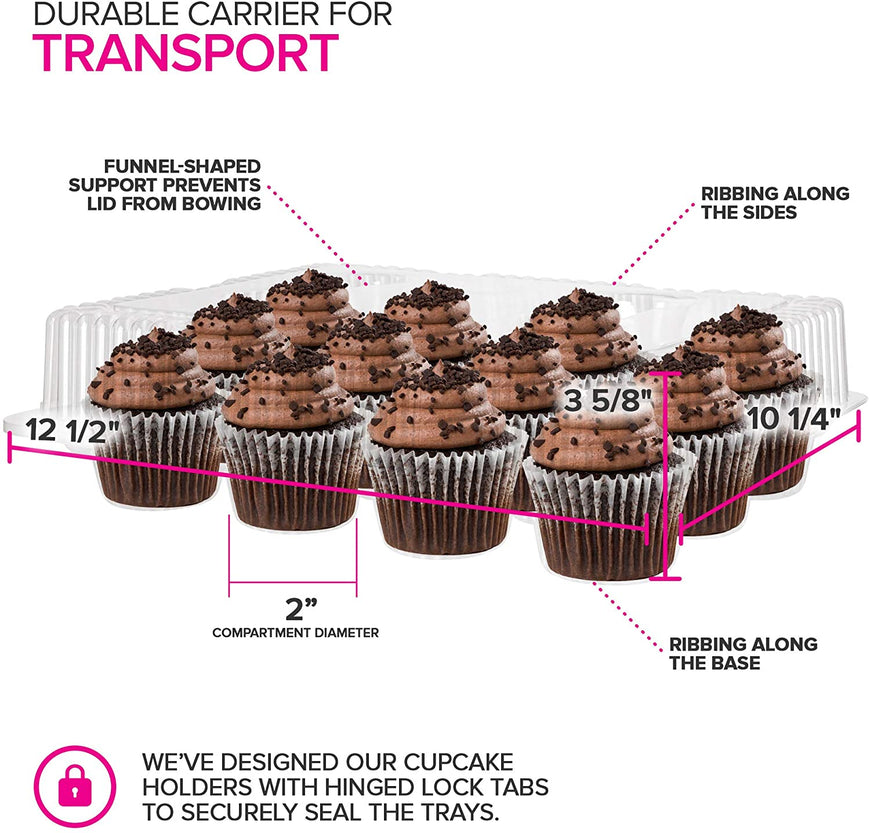 Stock Your Home 12-High Compartment Disposable Containers (4 Count) - Plastic Mini Cupcake Containers - Trays for Small Cupcakes & Muffins - Hinged Lock Cupcake Clamshell - Mini Cupcake Storage