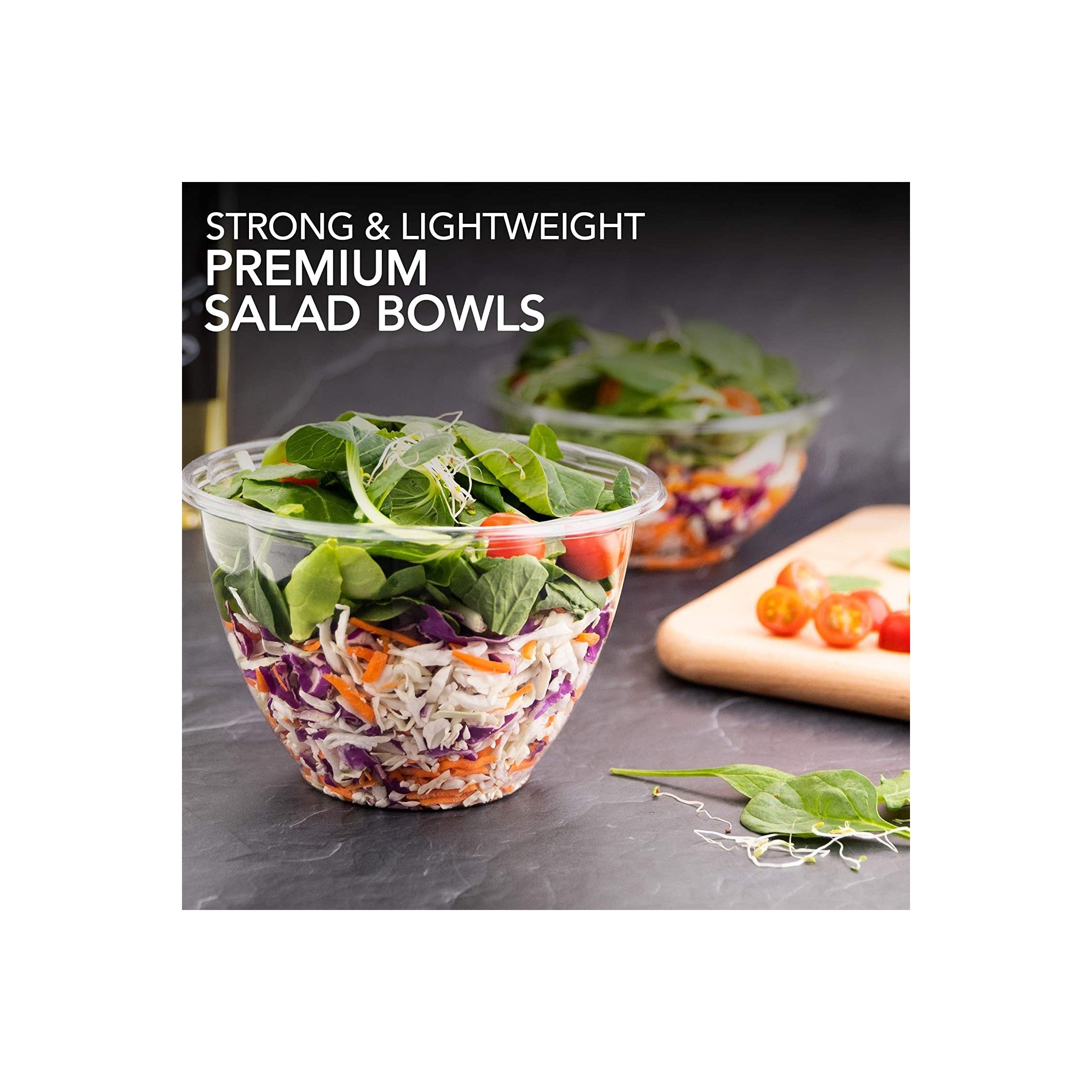 Disposable Salad Bowls with Lids (50 Count) 48 oz. Plastic Salad Bowls - Large S