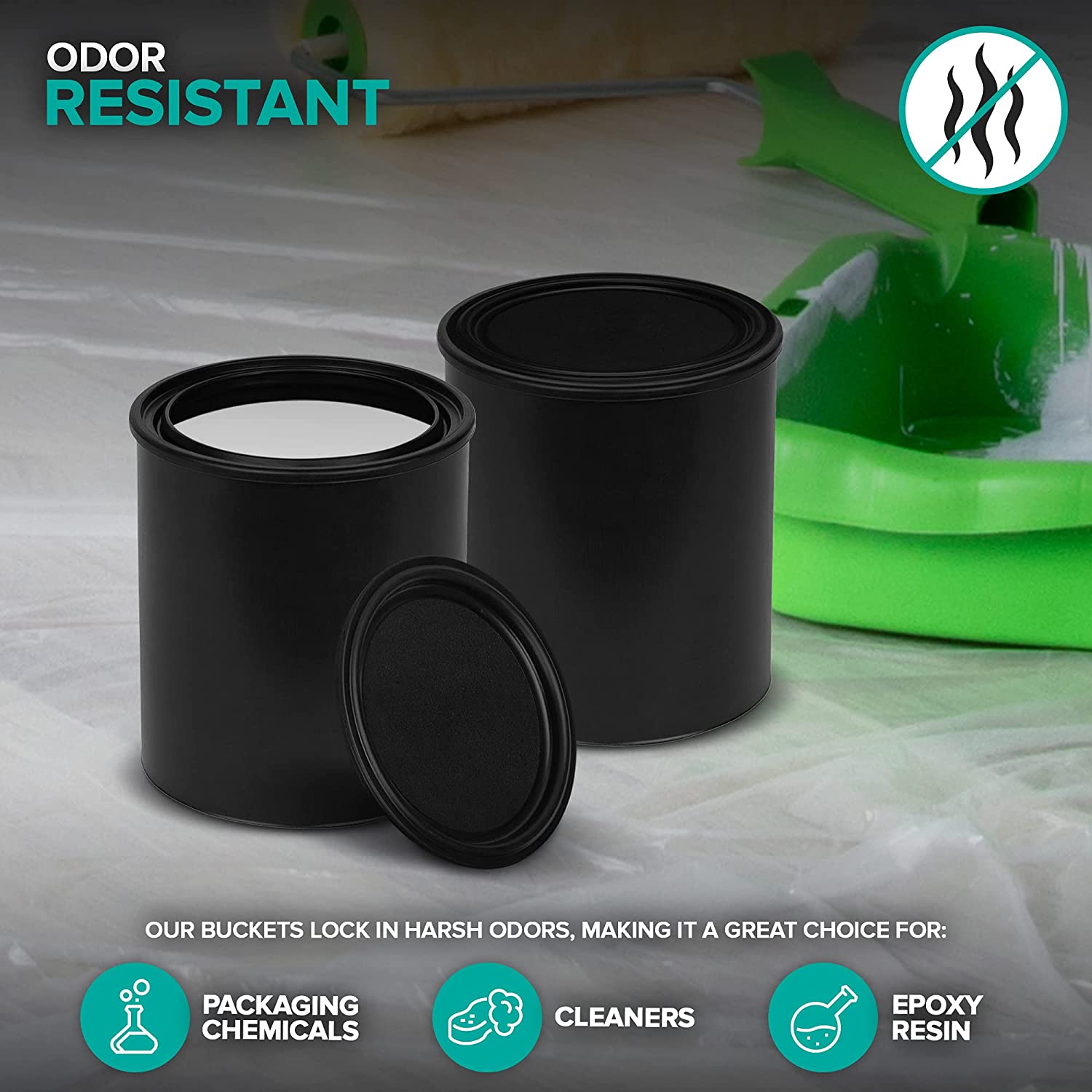 1-Quart Plastic Paint Bucket (3 Pack) - Triple Lock Airtight Seal -  Minimizes Skimming - Rust Proof - Odor & Chemical Resistant - 32 Fl Oz  All-Plastic