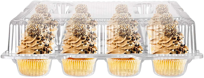 Stock Your Home 12-High Compartment Disposable Containers (4 Count) - Plastic Mini Cupcake Containers - Trays for Small Cupcakes & Muffins - Hinged Lock Cupcake Clamshell - Mini Cupcake Storage