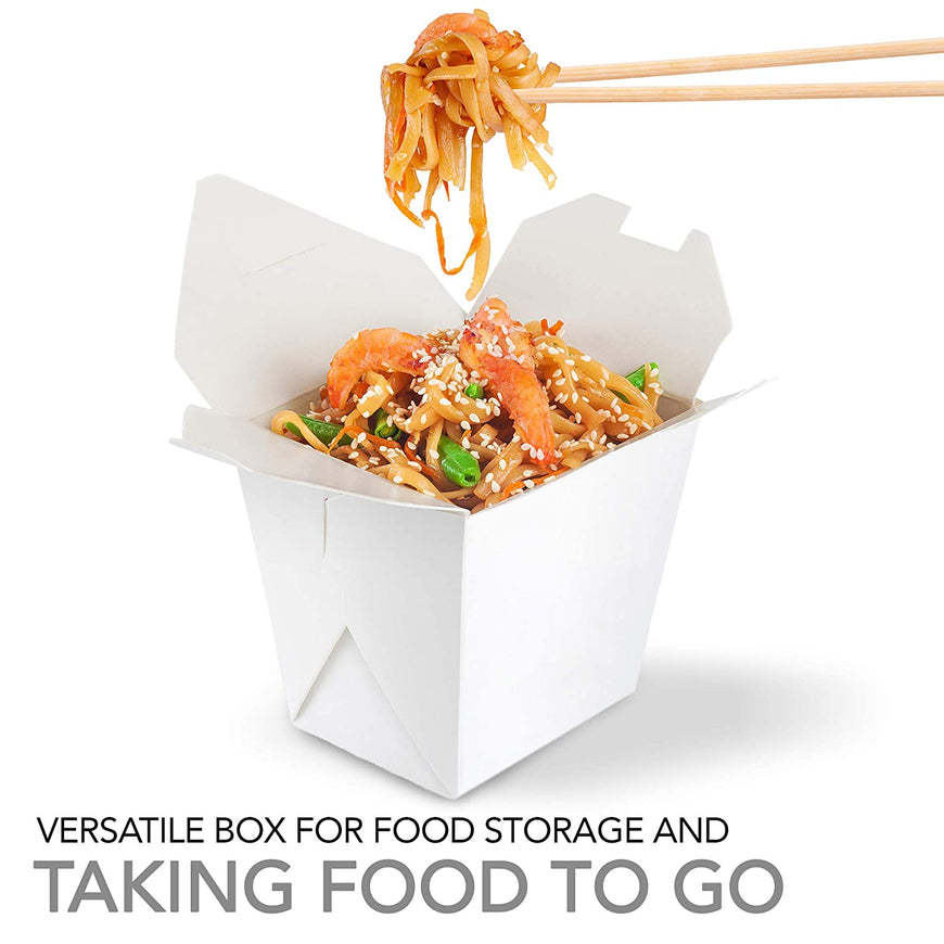 Paper Take Out Food Containers 16 Oz Microwaveable White Chinese Takeout Boxes (50 Pack) - Eco Friendly Disposable Leak and Grease Resistant Travel to Go Food Containers for Restaurants - Gift Box
