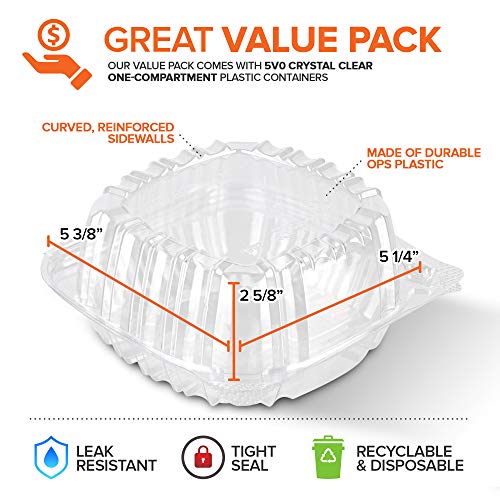 Stock Your Home Plastic 5 x 5 Inch Clamshell Takeout Tray (50 Count) - Dessert Containers - Plastic Hinged Food Container - Disposable Plastic Clamshell Food Containers for Salads, Pasta, Sandwiches
