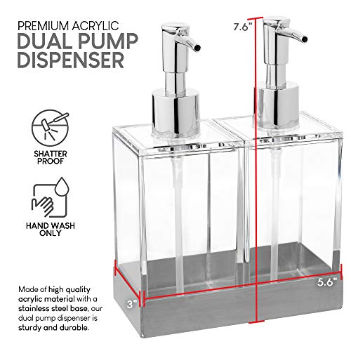 Modern Innovations Acrylic Twin Liquid Soap and Lotion Dispenser Set with Caddy - Double Soap Dispenser for Kitchen Sink - Clear Soap Dispenser for Bathroom, Shampoo, Conditioner, Body Wash