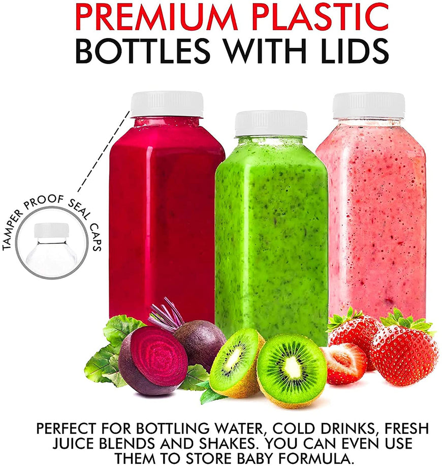 Stock Your Home 12-Ounce Bottles with White Caps (12 Pack) - BPA-Free Plastic Bottles with Tamper Proof Caps - Leak Resistant & Reusable - Bottles for Juice