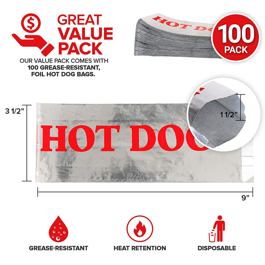 Stock Your Home Printed Foil Hot Dog Bag - 100 Count