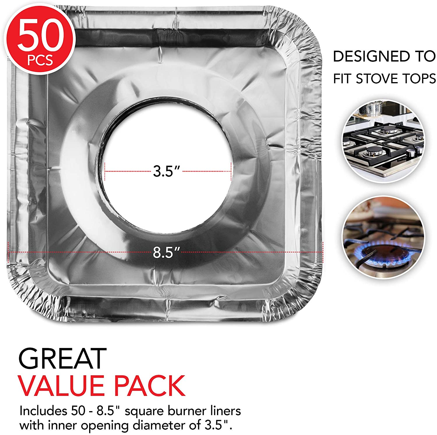 Stove Burner Covers  10 Pack Aluminum Foil Square Round Stove