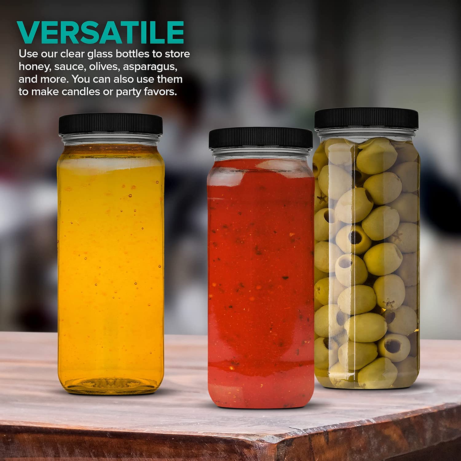 16 oz Glass Jars with Plastic Caps (12 Pack) - Reusable Food Grade