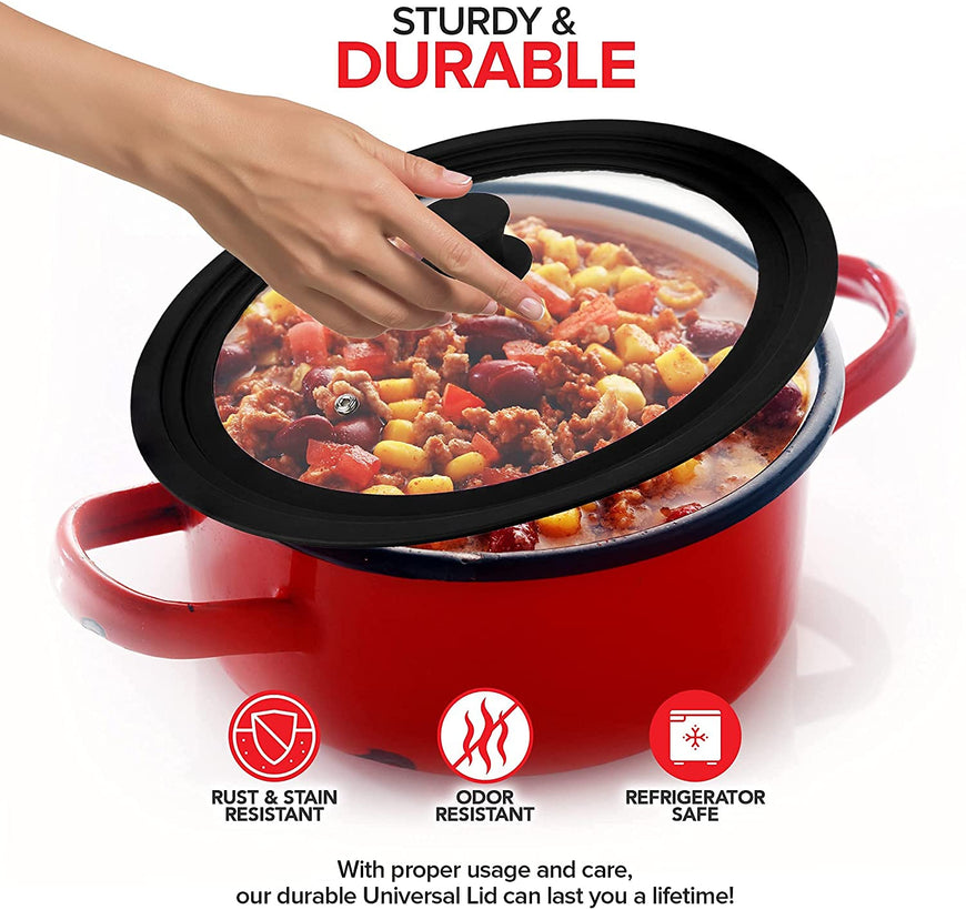 Modern Innovations Silicone & Glass Universal Lid (11 to 12.5 Inches) - BPA-Free Silicone Lid with Stay Cool Handle & Tempered Glass Top - Dishwasher Safe - Universal Lid for Pots, Pans, Skillets, Cast Iron