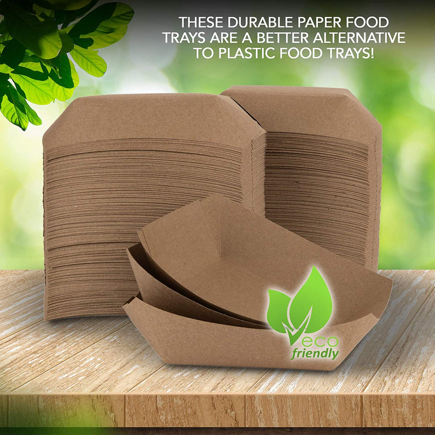 Paper Food Boats (250 Pack) Disposable Brown Tray 3 Lb - Eco Friendly Brown Paper Food Trays 5