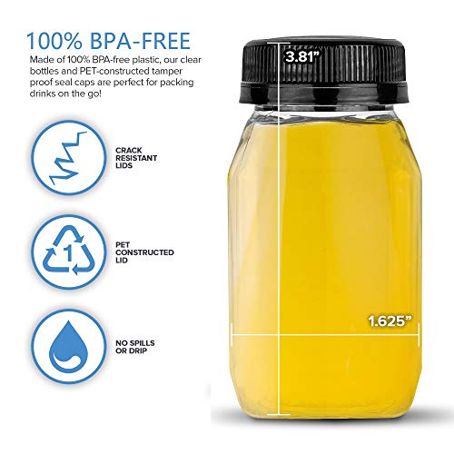 Stock Your Home Plastic Juice Bottles with Lids, Juice Drink Containers with Caps for Juicing Smoothie Drinking Cold Beverages, 4 Oz, 12 Count