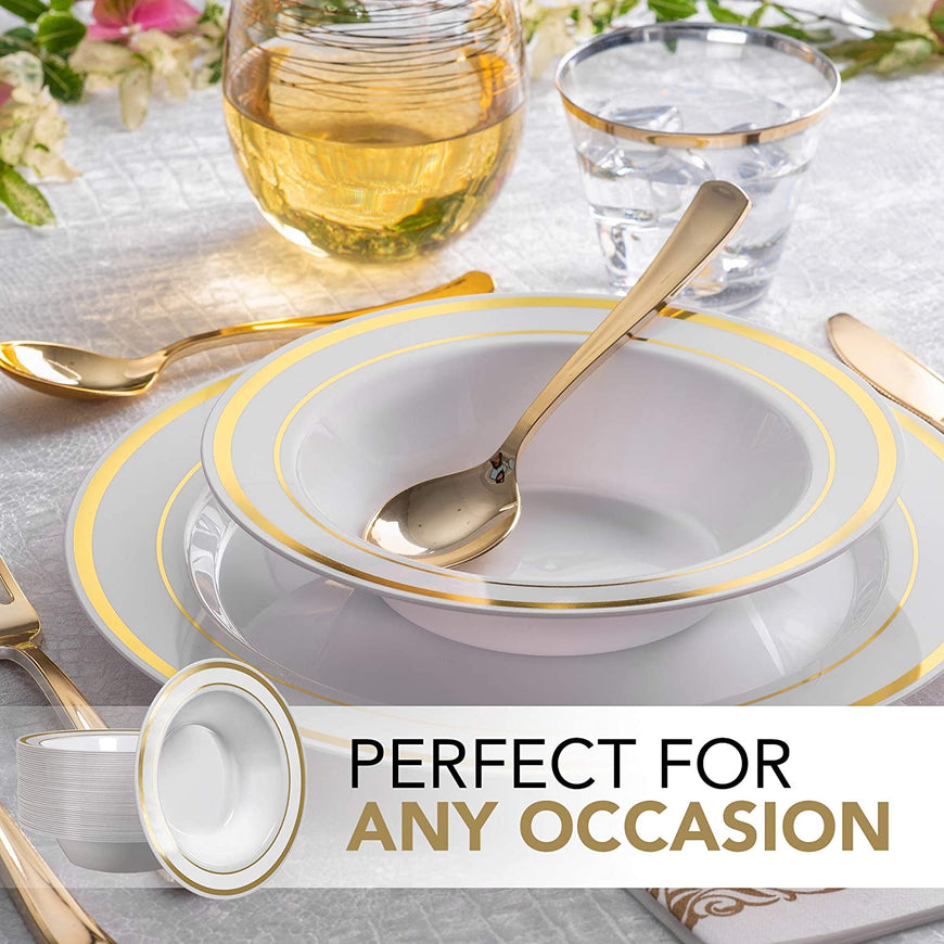 Stock Your Home 12 Oz Fancy Disposable Dinner Bowls for Holidays, Parties, Weddings, Catering, 50 Bowls (Gold)