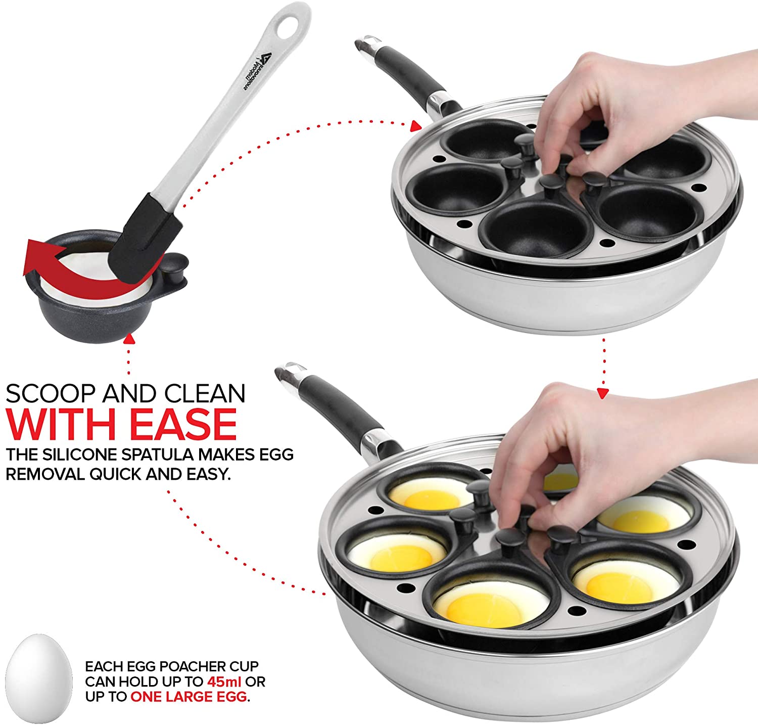 CozyKit 6 Cups Egg Poacher Pan - Stainless Steel Poached Egg Cooker – Induction Cooktop Egg Poachers Cookware Set with 4 Nonstick Large PFOA Free Egg