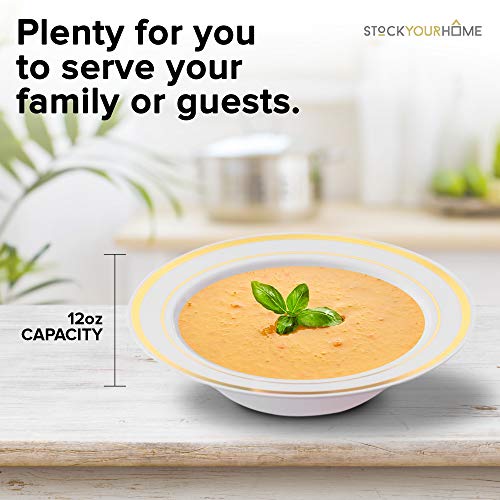 Stock Your Home 12 Oz Fancy Disposable Dinner Bowls for Holidays, Parties, Weddings, Catering, 50 Bowls (Gold)