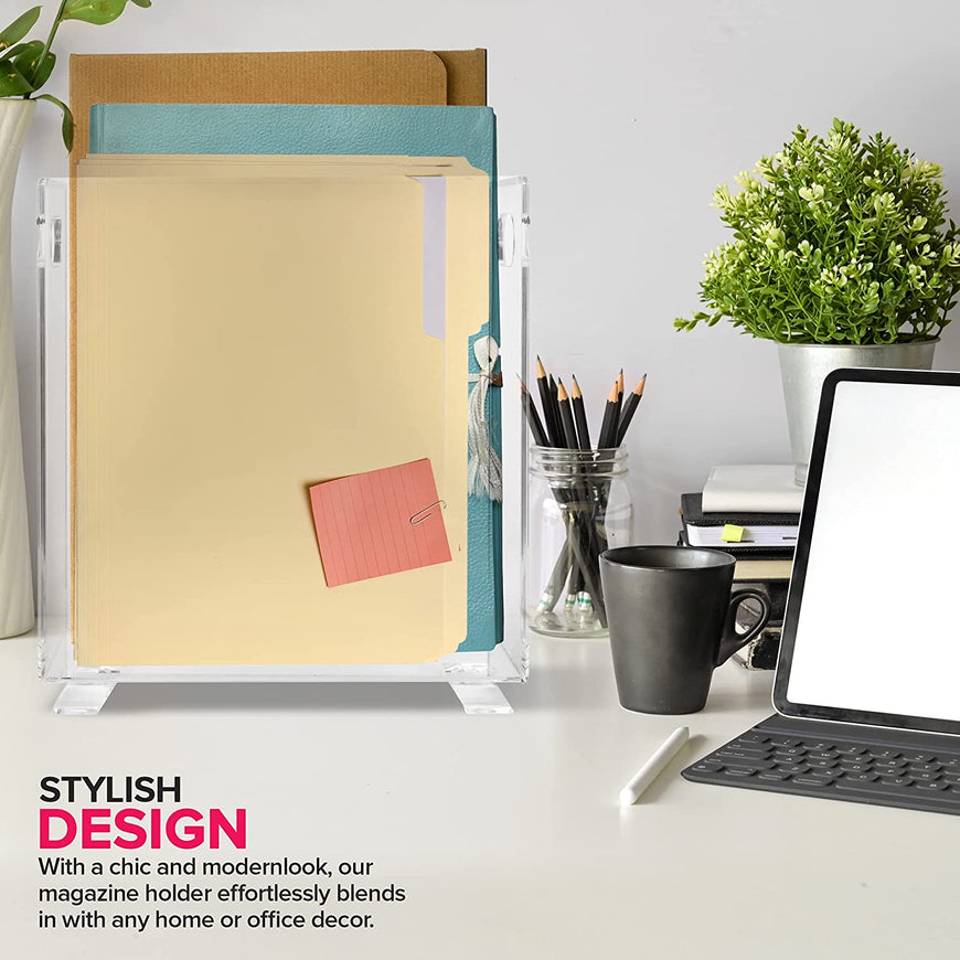 Acrylic Magazine Holder - Crystal Clear Acrylic Holder - Shatterproof - Open Top - Space Saver - Acrylic Holder for Magazines, Publications, Office Desk, Reception, Waiting Room - Stock Your Home