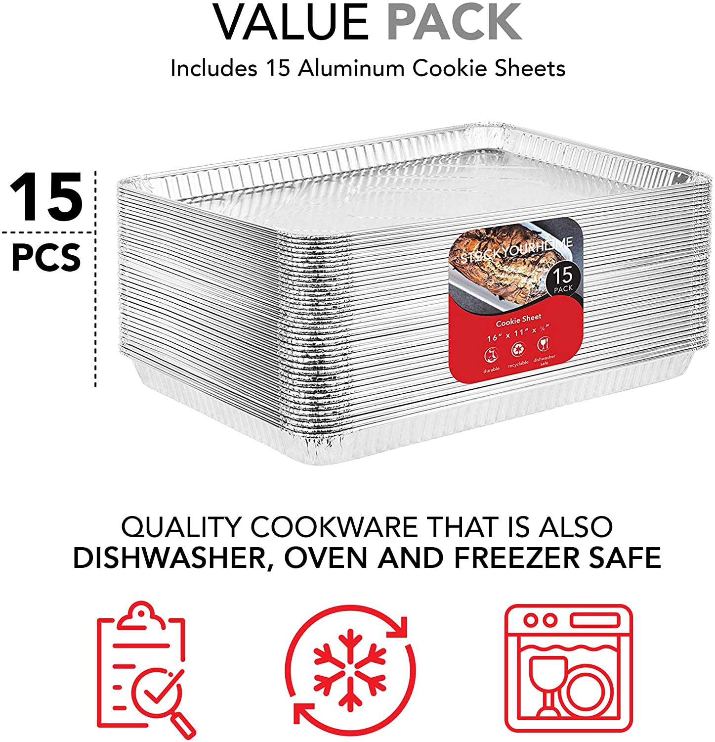Stock Your Home Disposable Cookie Sheets for Baking (30-Pack) Aluminum  Trays, Foil Pans, Shallow Sheet Pan for Cooking Thin Crust Pizza, Brownie  Tins