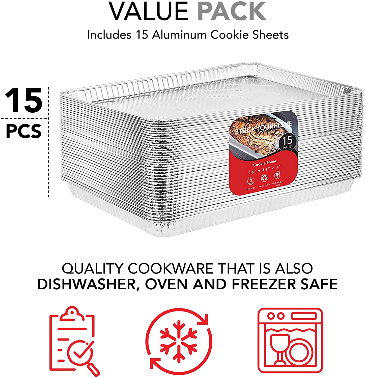 Dobi (15-Pack) Baking Pans - Disposable Aluminum Foil Sheets - 16 x 11 1/4