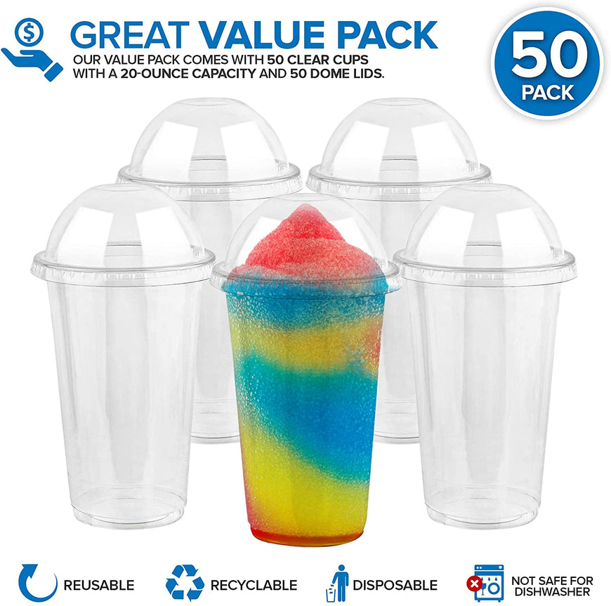 Stock Your Home 20 oz Dessert Cups With Dome Lids (50 Pack) - Plastic Parfait Cups (No Hole) Disposable - Leak-Proof -Clear Cups & Dome Lids For Snacks, Food Samples, Bakery, Cupcakes, Ice Cream