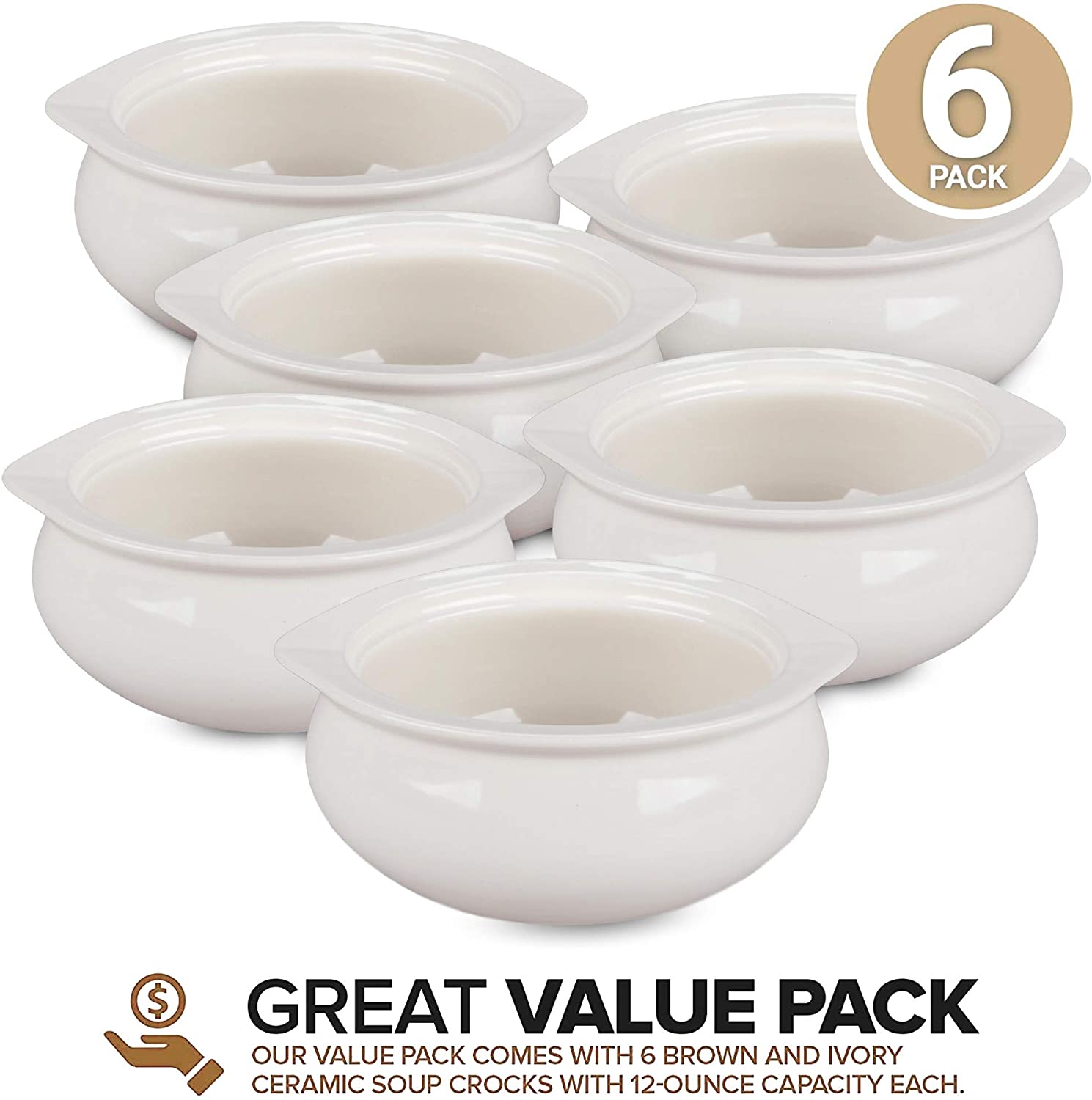 Stock Your Home White French Onion Soup Crocks (6 Count) - 12 Ounce Ov