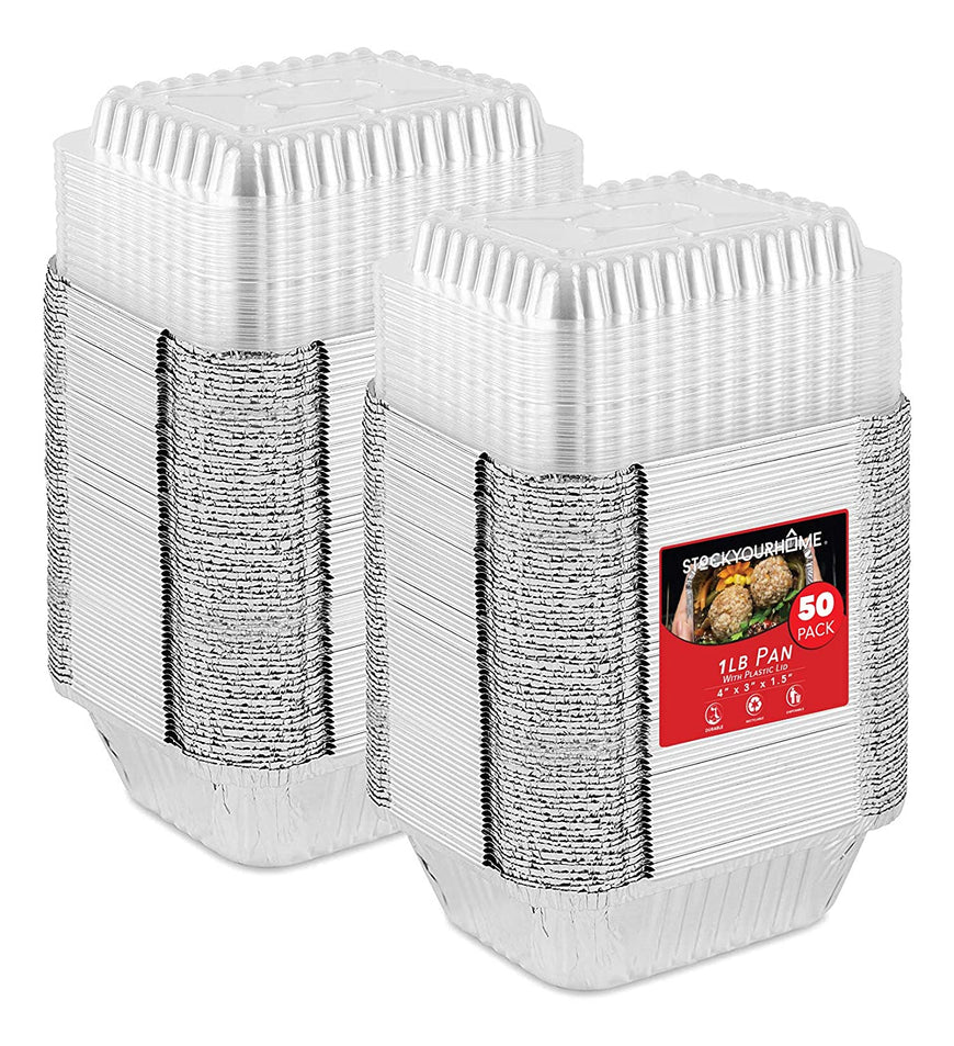 Stock Your Home 1 LB Oblong Pan-Plastic  Lid-50 Count