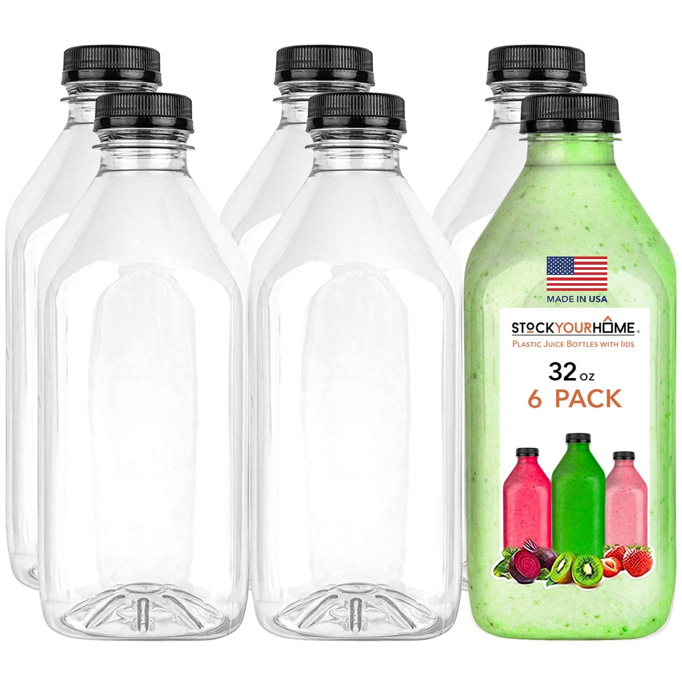  Reusable Clear Juice Bottles with Caps for Juicing