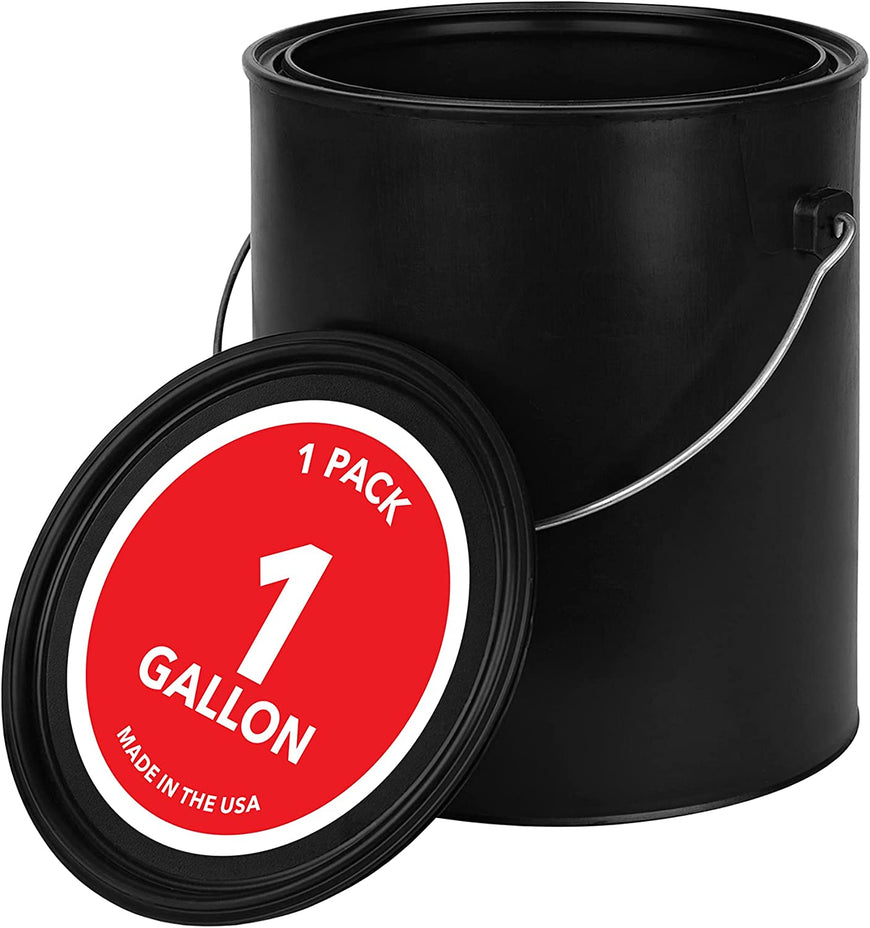 1 Gallon Plastic Paint Bucket (Black) - Triple Lock Airtight Seal - Minimizes Skimming - Rust Proof - Odor & Chemical Resistant - 128 Fl Oz All-Plastic Paint Can with Metal Handle - Stock Your Home