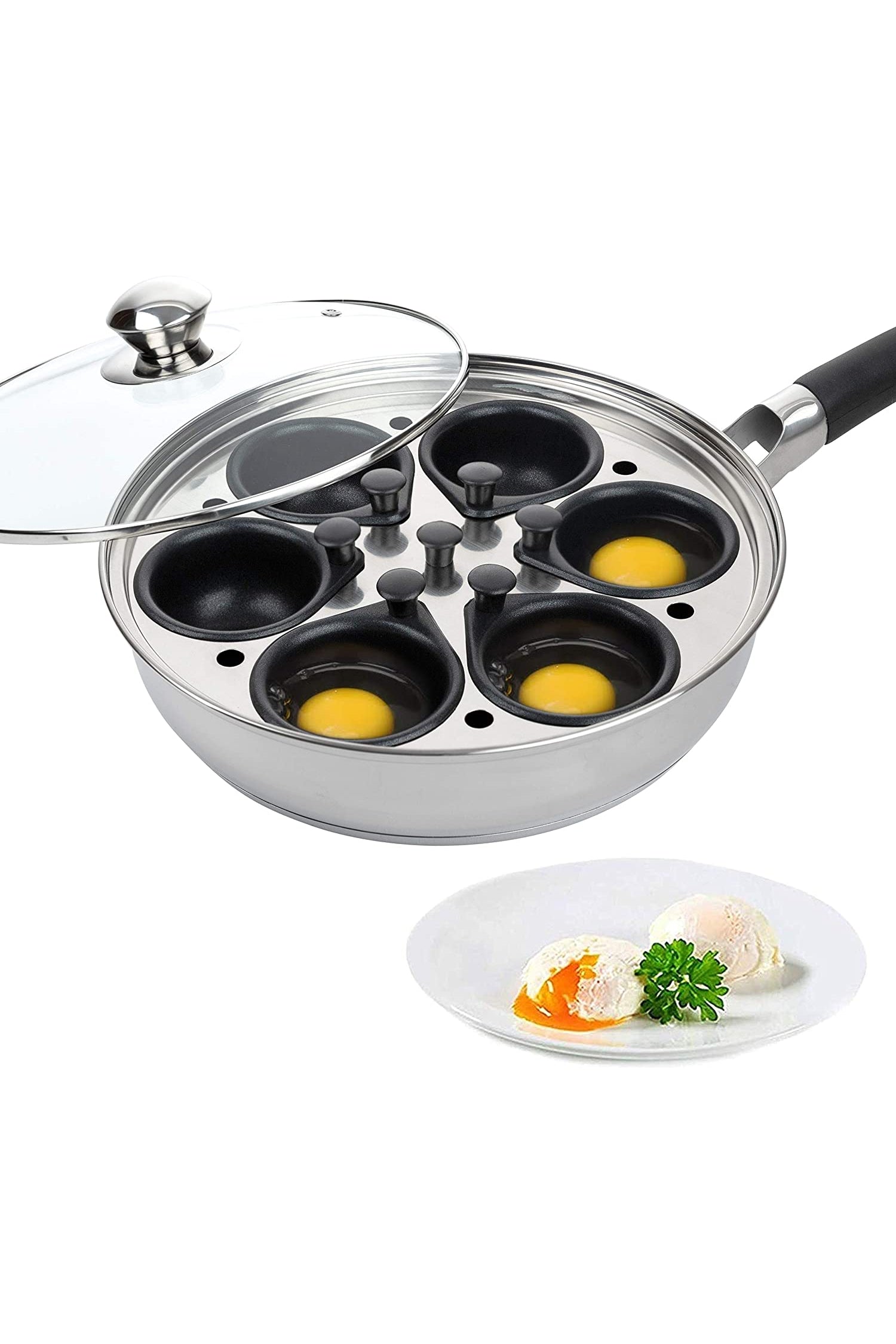 Eggssentials Egg Poacher Pan Nonstick Coating - Poached Egg Cooker,  Stainless