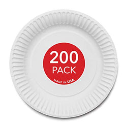 Stock Your Home 9-Inch Paper Plates Uncoated, Everyday Disposable Plates 9 Paper Plate Bulk, White, 200 Count