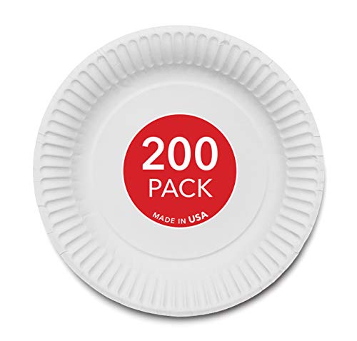 Stock Your Home 9-Inch Paper Plates Uncoated, Everyday Disposable Plates 9 Paper Plate Bulk, White, 200 Count