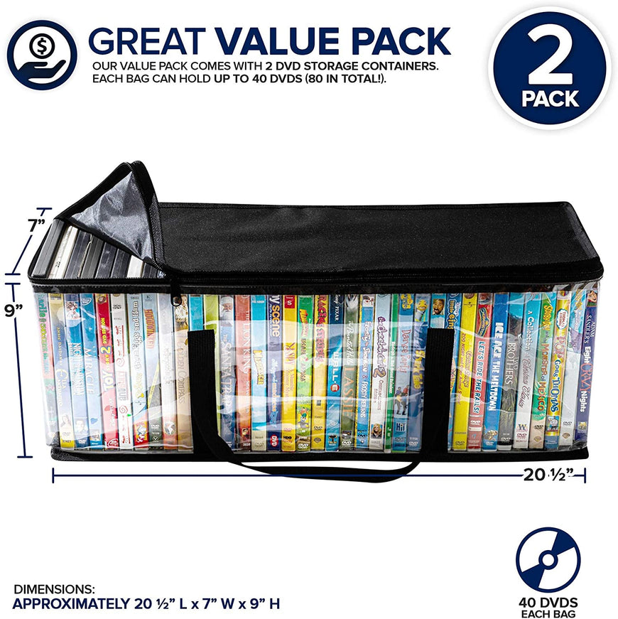 Stock Your Home DVD Storage Bags (4 Pack) - Transparent PVC Media Storage - Water Resistant DVD Holder Case with Handles - Clear Plastic Carrying Game Bag Storage for DVDs, CDs, Video Games, Books