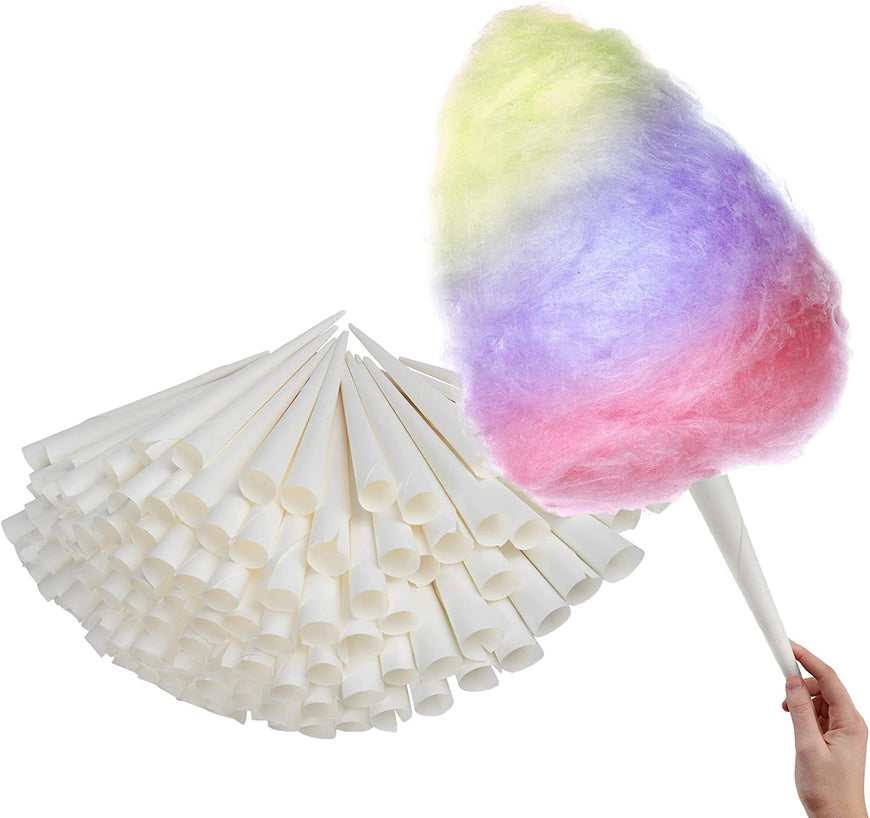 Cotton Candy Cones (100 Pack) - White Cotton Candy Sticks - Kraft Paper Cotton Candy Cone - Carnival Cotton Candy Supplies for Floss Sugar Cotton Candy - Cones for Cotton Candy Maker - Stock Your Home