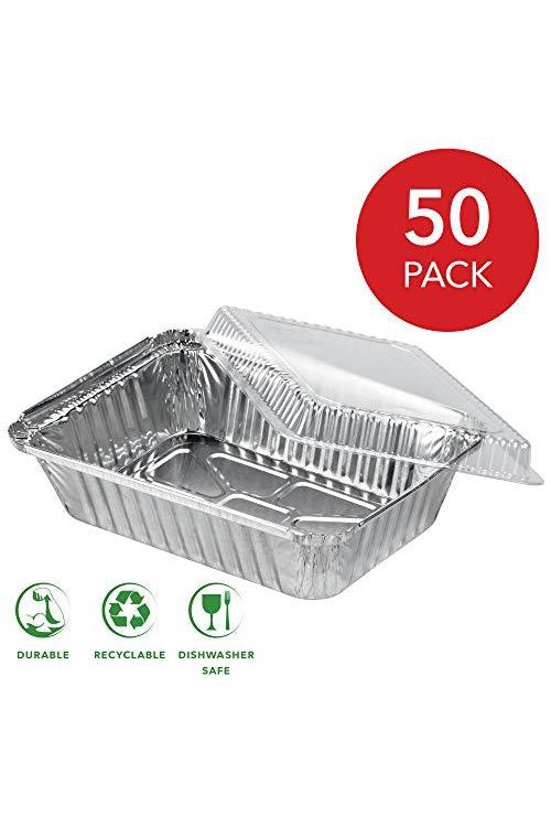 Choice 2 lb. Oblong Foil Take-Out Container with Dome Lid - 50/Pack