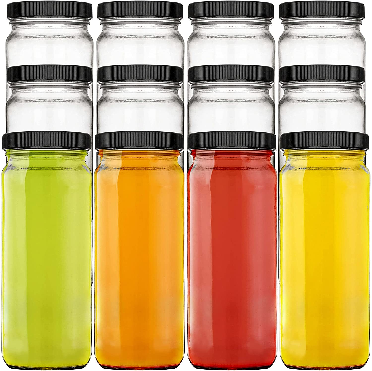 Glass Water Bottles Stainless Steel and Leak Proof Cap 16oz – Set of 6  Glass Drinking Bottles for Beverage and Juice with Carrying Loop - Homeitusa