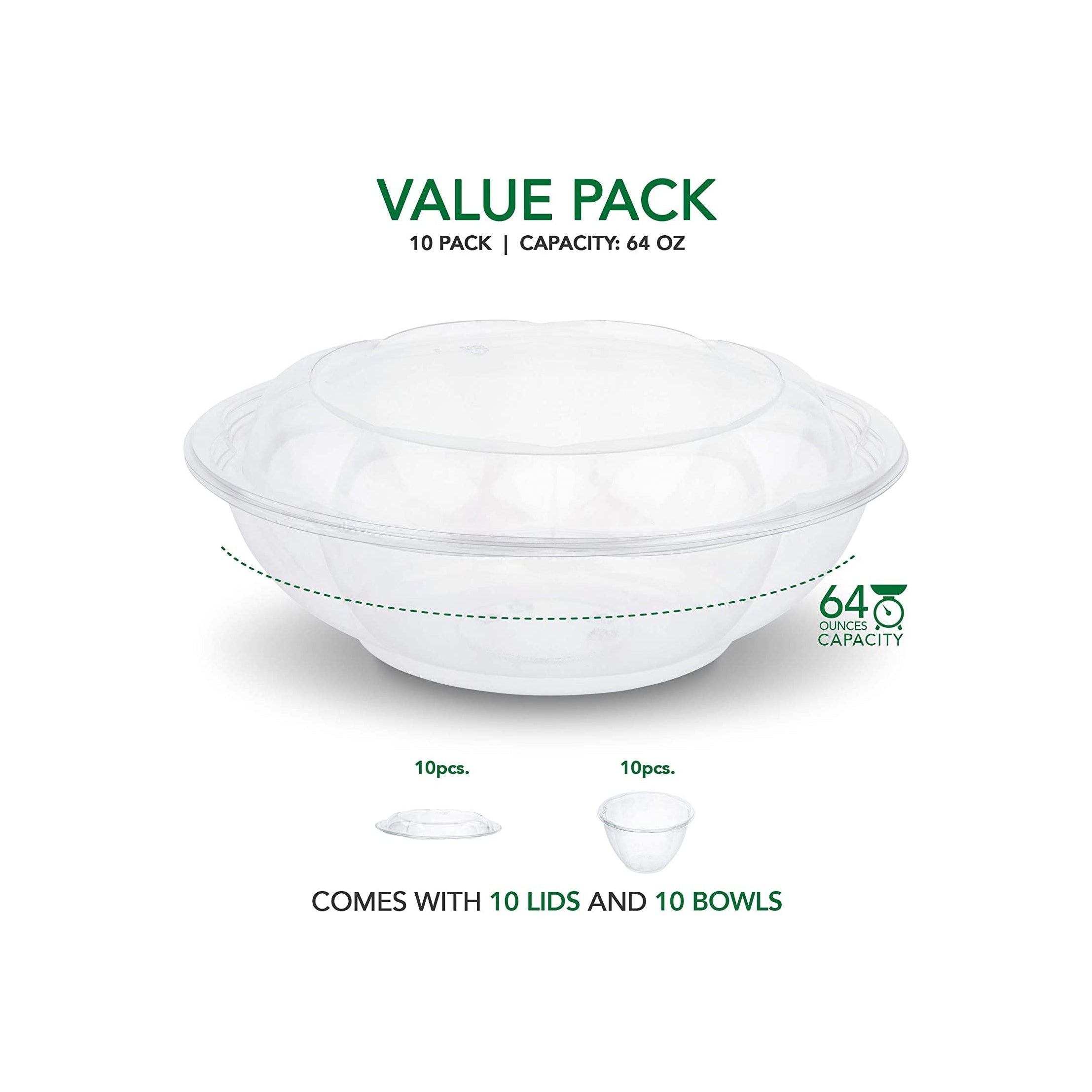 Stock Your Home Plastic Salad Bowls with Lids, 10 Count, 64 oz