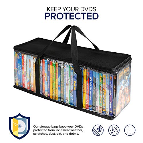 Stock Your Home DVD Storage Bags (2 Pack) - Transparent PVC Media Storage - Water Resistant DVD Holder Case with Handles - Clear Plastic Carrying Game Bag Storage for DVDs, CDs, Video Games, Books