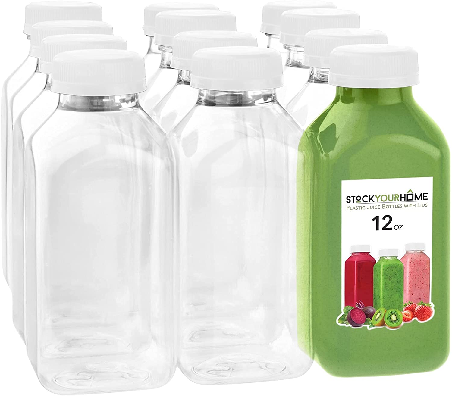 Stock Your Home 12-Ounce Bottles with White Caps (12 Pack) - BPA-Free