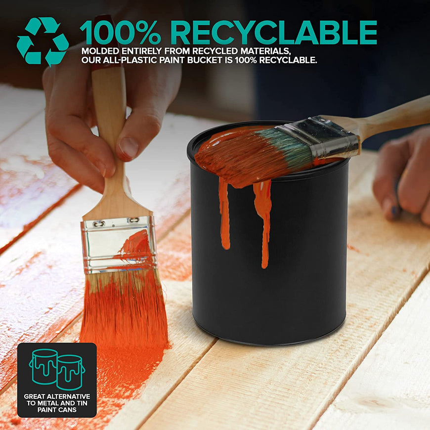 1-Quart Plastic Paint Bucket (3 Pack) - Triple Lock Airtight Seal - Minimizes Skimming - Rust Proof - Odor & Chemical Resistant - 32 Fl Oz All-Plastic Paint Can with Snap On Lid - Stock Your Home