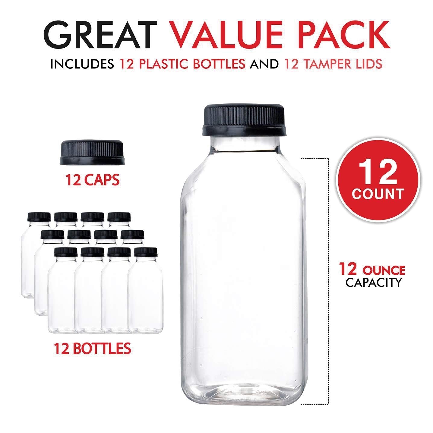 12oz Square PET Empty Plastic Bottle Clear with Custom Cap for