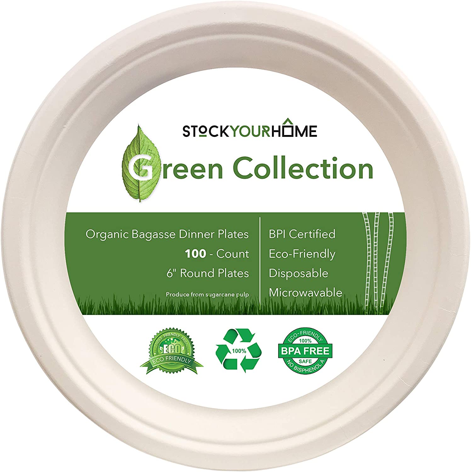 [125 Pack] Compostable Paper Plates, 6 Inch Biodegradable Round Plates,  Heavy-Duty Disposable Cake Plates, Eco-Friendly Sugarcane Plate for Dinner