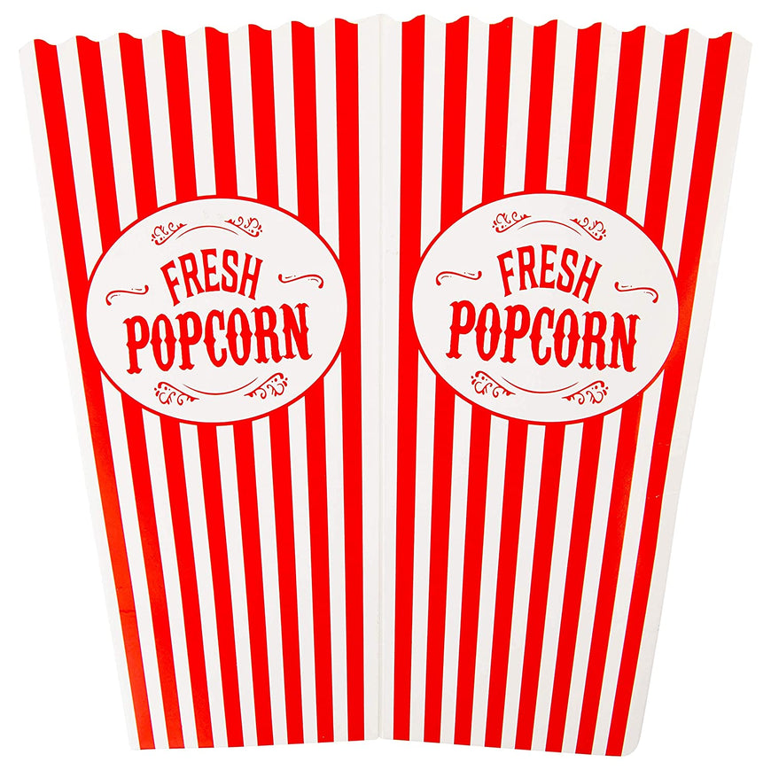 Stock Your Home 46 Oz Popcorn Containers (25 Count) Greaseproof Classic Popcorn Containers for Movie Night with Auto Pop-Up Design - Recyclable Popcorn Boxes for Home Movie Theaters, and Parties