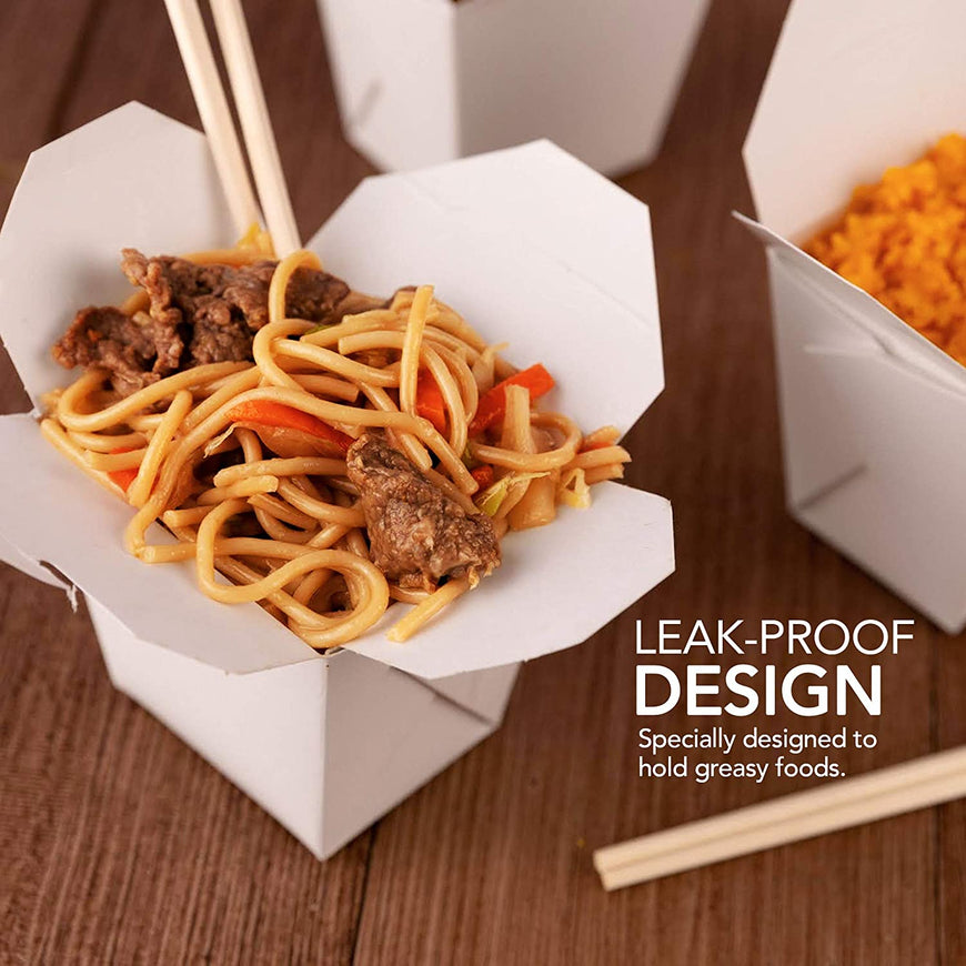 Paper Take Out Food Containers 16 Oz Microwaveable White Chinese Takeout Boxes (50 Pack) - Eco Friendly Disposable Leak and Grease Resistant Travel to Go Food Containers for Restaurants - Gift Box