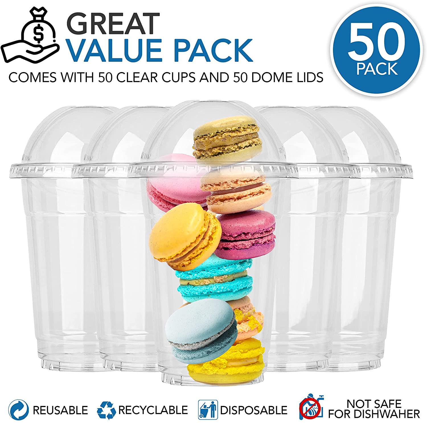 100 Sets - 16 oz.] Plastic Cups With Dome Lids, Clear Plastic Cups