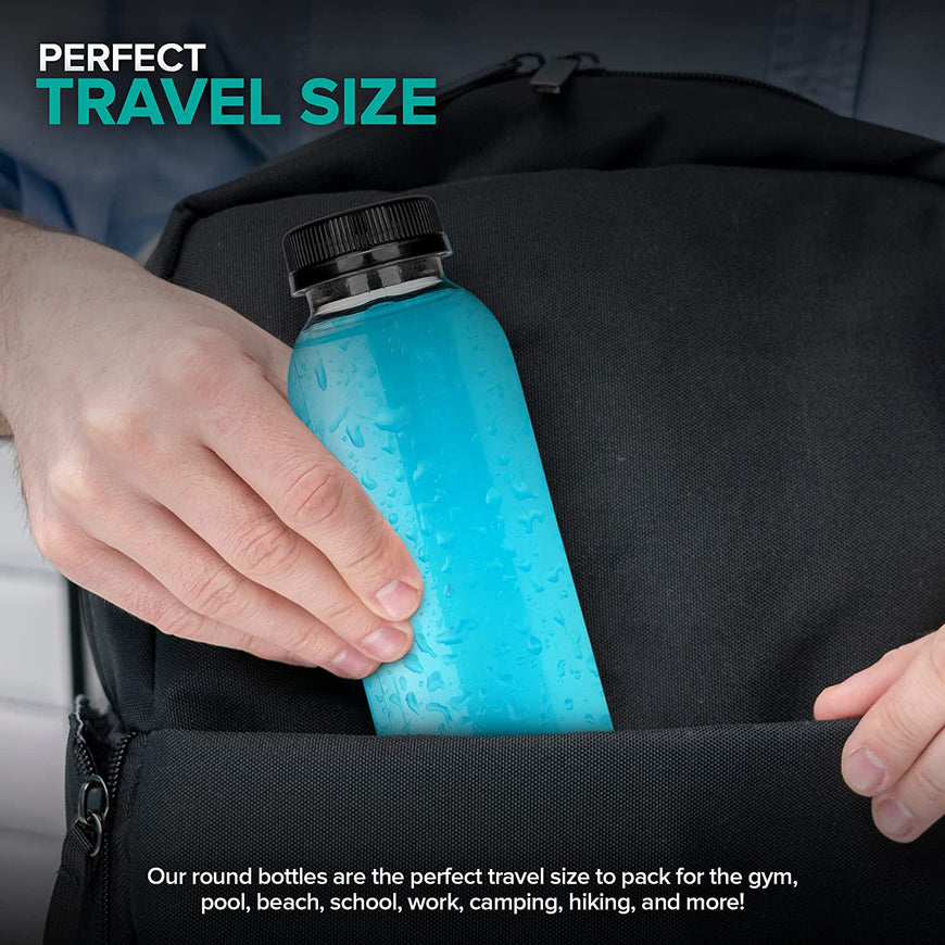 12 Oz Round Plastic Bottles with Caps (12 Pack) - BPA-Free Juice Bottles with Lids - Food Grade Plastic Bottles - Tamper Proof Caps - Bottles for Juice, Milk, Protein Shake, Smoothie - Stock Your Home