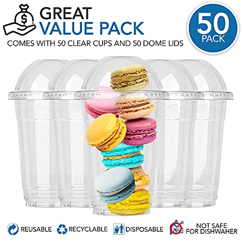 Stock Your Home 16 Oz Plastic Cups With Dome Lids (50 Count) -Parfait Cups With Lids - Disposable And Leak-Proof -Clear Cups With Dome Lids For Snacks, Food Sampling, Bakeries, Cupcakes, Ice Cream