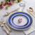 50 Piece Disposable Plates - Heavy Duty Plastic Dinnerware for Wedding Birthday Party Holiday Baby Shower - Includes 25 Dinner Plates and 25 Dessert Plates (Blue and Gold)