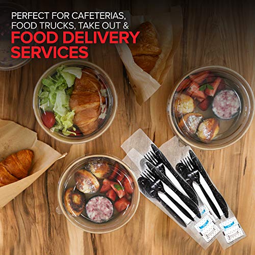 Stock Your Home Plastic Cutlery Packets with Salt & Pepper in Black (250 Count) - Wrapped Cutlery - Plastic Utensils Individually Wrapped for Take Out, Delivery, Cafeterias, Restaurants, Uber Eats