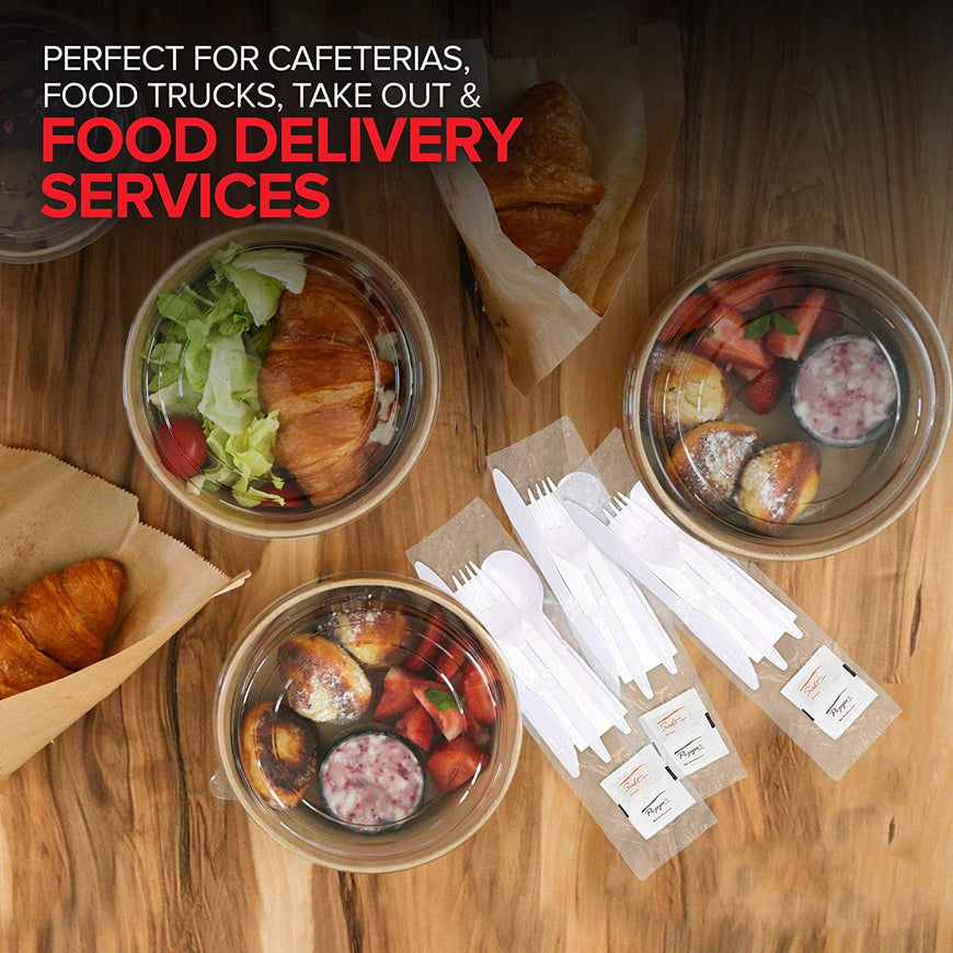 Stock Your Home Plastic Cutlery Packets with Salt & Pepper in Black (50 Count) - Wrapped Cutlery - Plastic Utensils Individually Wrapped for Take Out, Delivery, Cafeterias, Restaurants, Uber Eats
