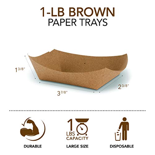 Paper Food Boats (250 Pack) Disposable Brown Tray 1 Lb - Eco Friendly Brown Paper Food Tray 4
