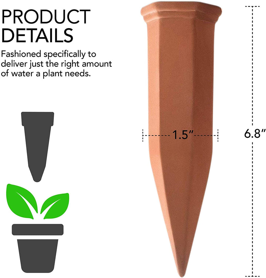 Plant Self-Watering Stakes for Indoor Outdoor Plants (4 Count) Terracotta Plant Watering Spikes for Recycled Wine Bottles to Water Plant at Home or on Vacation - Automatic Irrigation System for Plants
